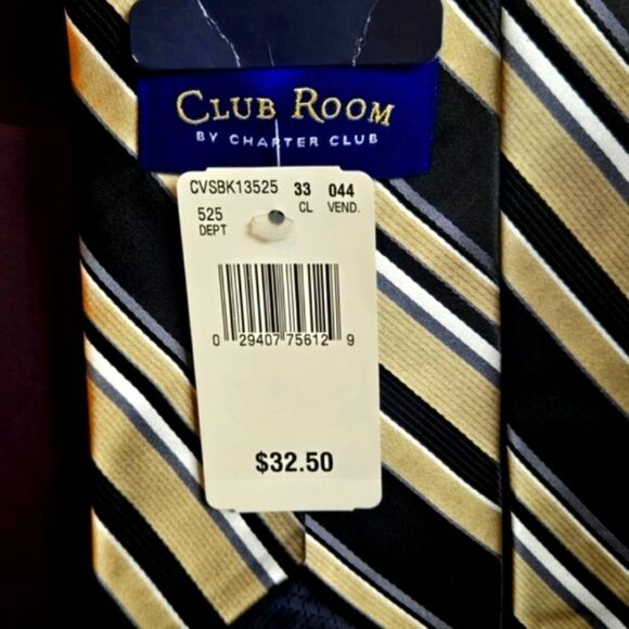 NWT Club Room By Charter Club Elegant Black and Gold Diagonal Tie - Picture 7 of 8